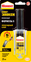 Клей Эпоксидный Момент Супер Эпокси Формула 5 прозрачный, 25 мл шприц