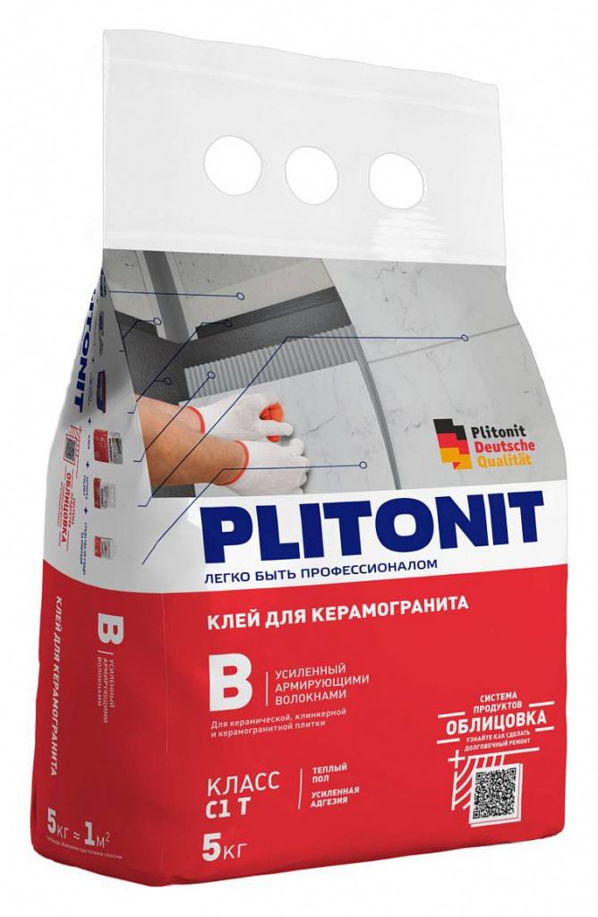 Клей Plitonit В, усиленный армирующими волокнами, 5 кг