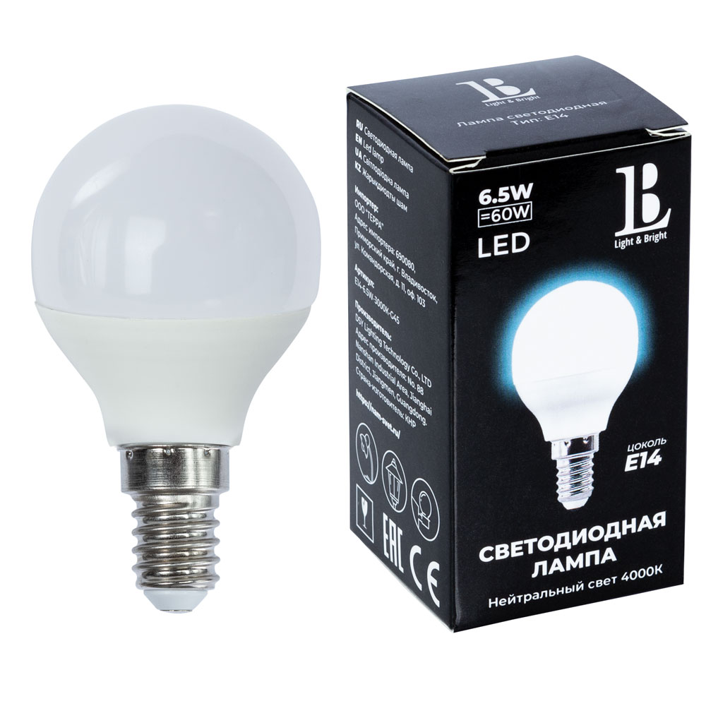 Светодиодная лампа L&B 6W 520Lm 4000K E14 E14-6,5W-4000К-G45