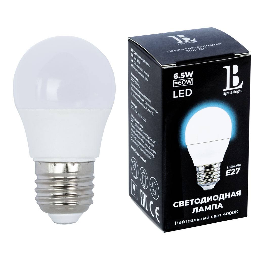 Светодиодная лампа L&B 6W 600Lm 4000K E27 E27-6,5W-4000K-G45