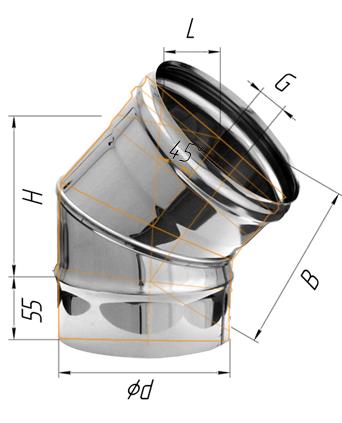 Колено Феррум угол 135°, нержавеющее (439/0,8мм) ф150