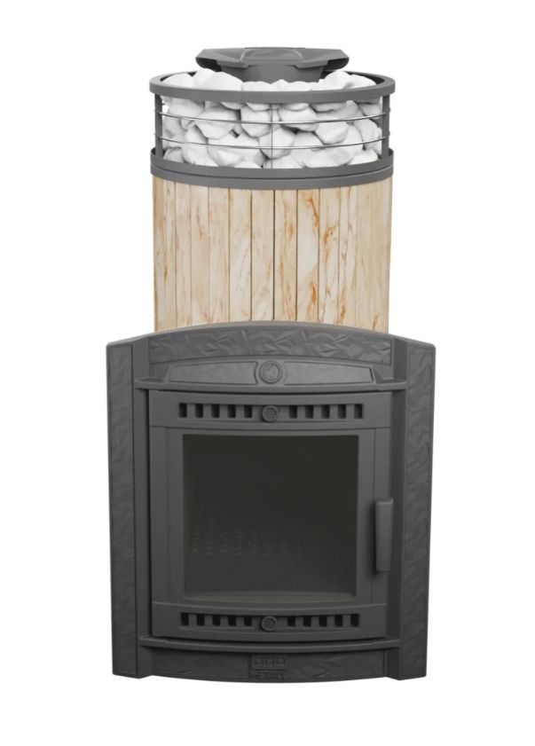 Печь для бани ПроМеталл Атмосфера XL в ламелях Окаменевшее дерево + сетка с Тоннелем