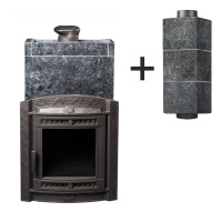 Печь для бани ПроМеталл Атмосфера XL в камне Пироксенит + труба в облицовке Пироксенит (комплект)