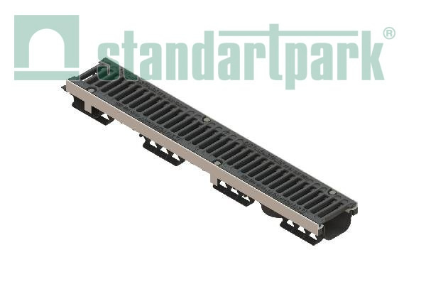 Лоток водоотводный PolyMax Drive DN100 h96 пластик. с решетк. щелевой чугунной ВЧ кл.C (комплект)