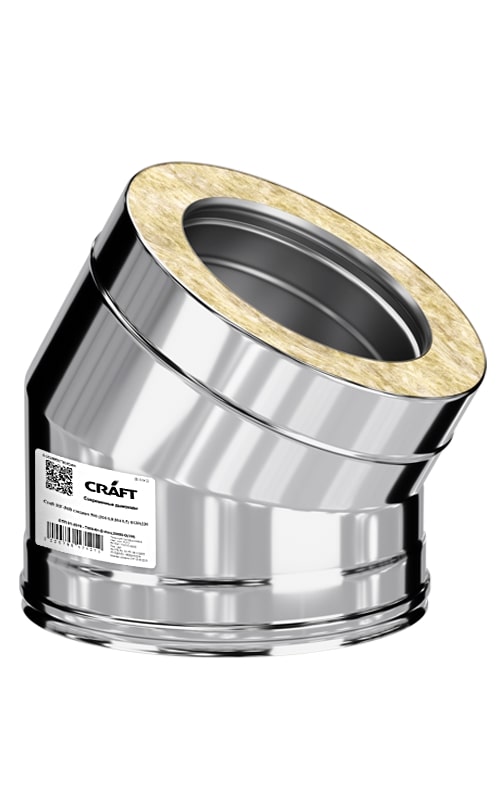 Колено Craft утепленное угол 30° нержавеющее (316/0,8/304/0,5мм) ф120/220 по воде