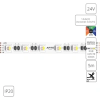 Светодиодная лента 24V 14,4W/m (на канал 3,6W/m) RGB+W 3000К 5м IP20 Arte Lamp TAPE A2406012-02-RGB3K