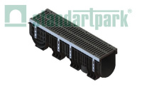Лоток водоотводный пластиковый PolyMax Drive DN200 h317с решеткой чугунной «шина» ВЧ кл. Е600 (к-т)