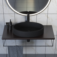 Комплект столешница для ванной Uperwood Tanos с накладной раковиной Rome и кронштейнами 90 см, бук темный