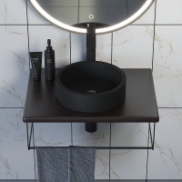 Комплект столешница для ванной Uperwood Tanos с накладной раковиной Round и кронштейнами 60 см, бук темный