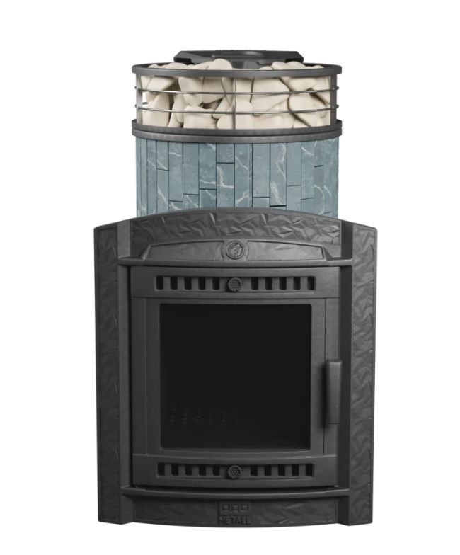 Печь для бани ПроМеталл Атмосфера L в ламелях Талькохлорит + сетка с тоннелем New