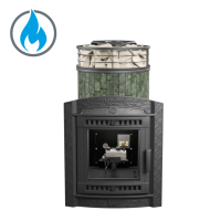 Печь для бани ПроМеталл Атмосфера L в ламелях Змеевик + сетка New с газовой горелкой