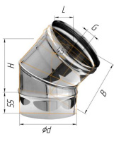 Колено Феррум угол 135°, нержавеющее (439/0,8мм) ф200