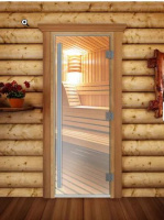 Дверь Престиж (прозрачная), 190х70, 8 мм, 3 петли, коробка листва Банный Эксперт