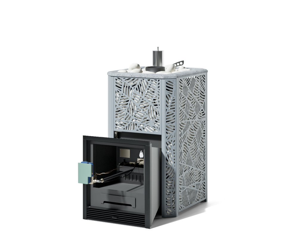 Печь для бани ИзиСтим Ялта 15 Модерн Premium серый (2025) с ГГУ-20 (электроподжиг)