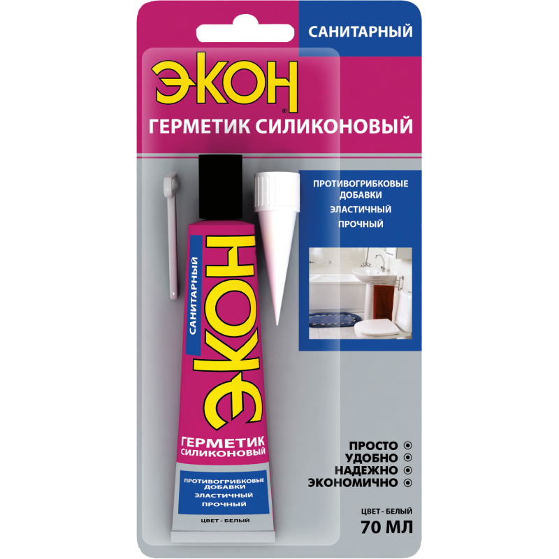 Герметик Силиконовый Санитарный "ЭКОН" белый 70 мл. на БК  1535441 Герметик Силиконовый Санитарный "ЭКОН" белый 70 мл. на БК  1535441