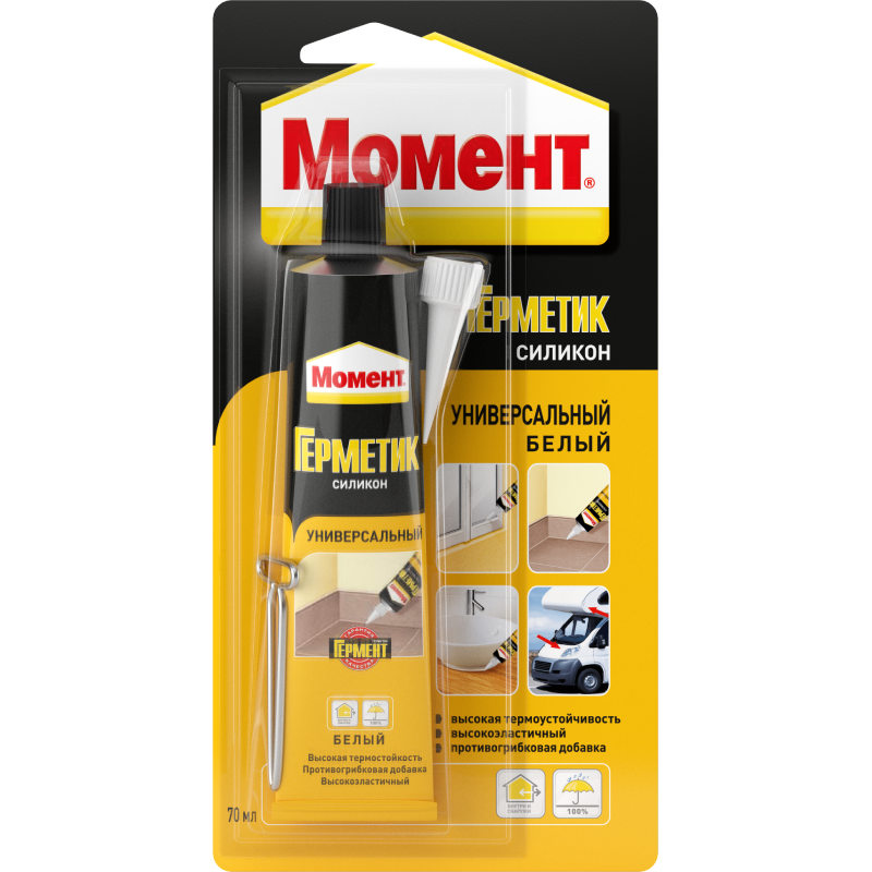 Герметик "Момент" силиконовый Универсальный белый 70 мл. 606036 Герметик "Момент" силиконовый Универсальный белый 70 мл. 606036
